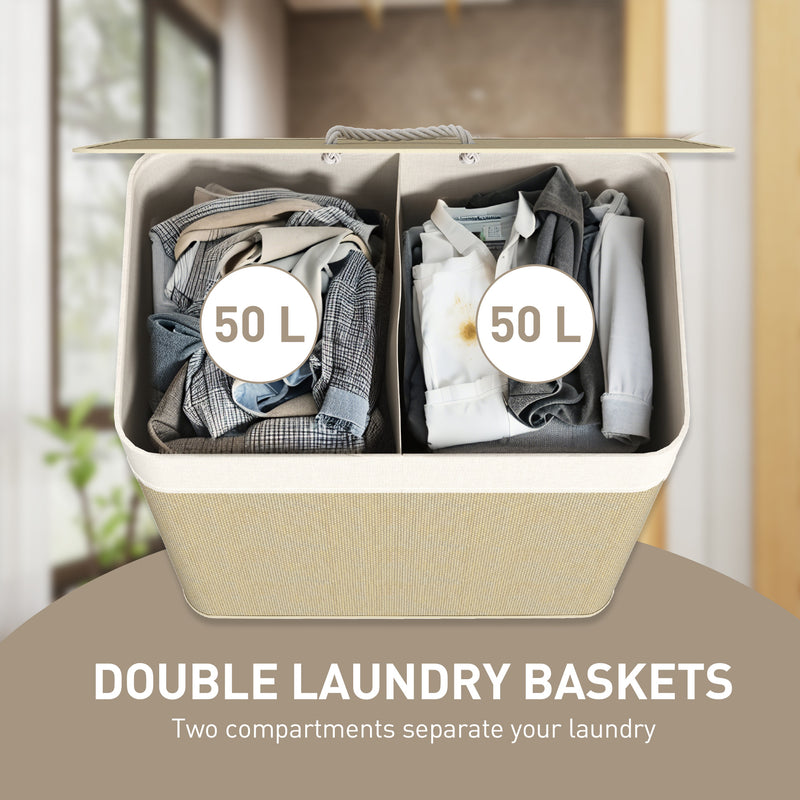 HOMCOM 100L Laundry Basket With Lid, Washing Basket For Bathroom