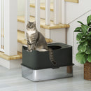 PawHut Stainless Steel Cat Litter Box, Enclosed Metal Litter Tray, Dark Grey