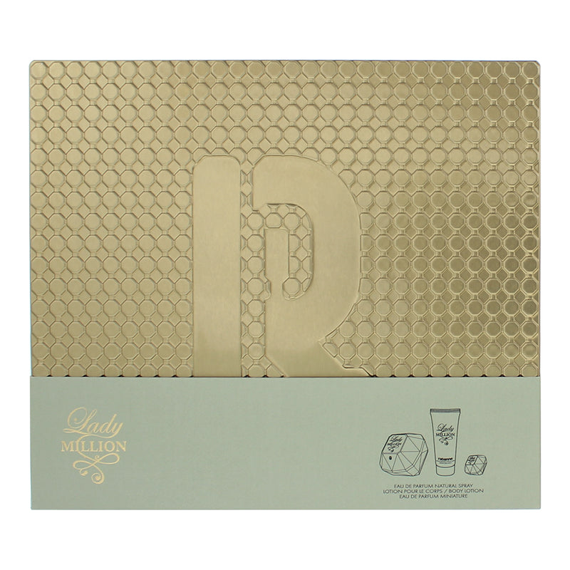 Paco Rabanne Lady Million 3 Piece Gift Set: Eau De Parfum 80ml - Body Lotion 100ml - Eau De Parfum 5ml
