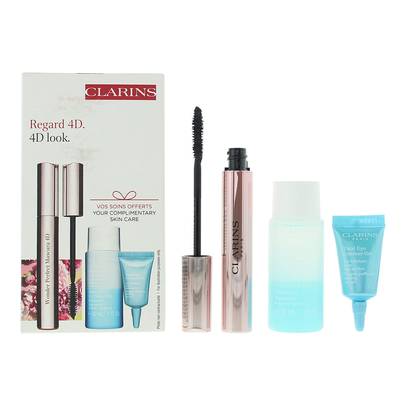 Clarins Wonder Perfect 3 Piece Gift Set: Mascara 4D 8ml - Make-Up Remover 30ml -