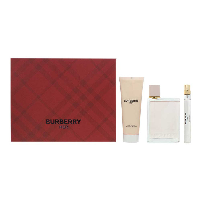 Burberry Her 3 Piece Gift Set: Eau de Parfum 100ml - Body Lotion 75ml - Eau de P