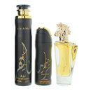 Lattafa Maahir 3 Piece Gift Set: Eau De Parfum 100ml - Air Freshener 300ml - Perfumed Body Spray 200ml