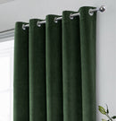 Luxury Enhanced Living Green Velvet, Supersoft, 100% Blackout, Thermal Pair of Curtains with Eyelet Top