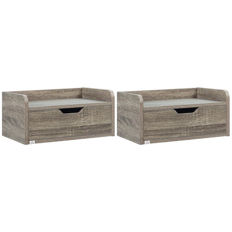 HOMCOM Floating Nightstand Set of 2, Nightstand with Drawer, Grey