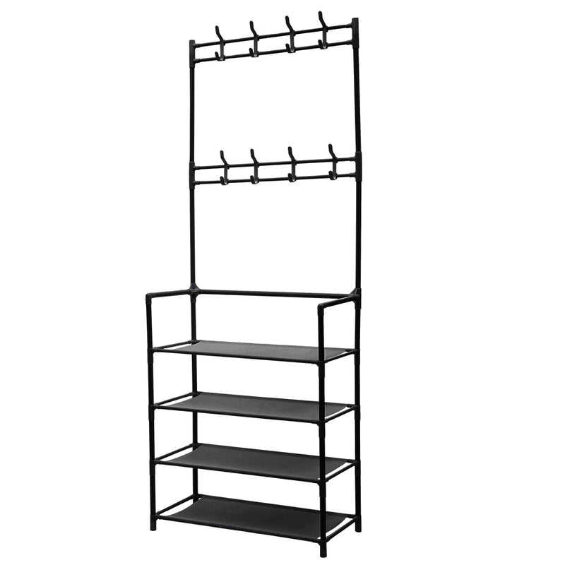 Livingandhome Entryway 4 Tier Shoe Rack with Coat Hanger