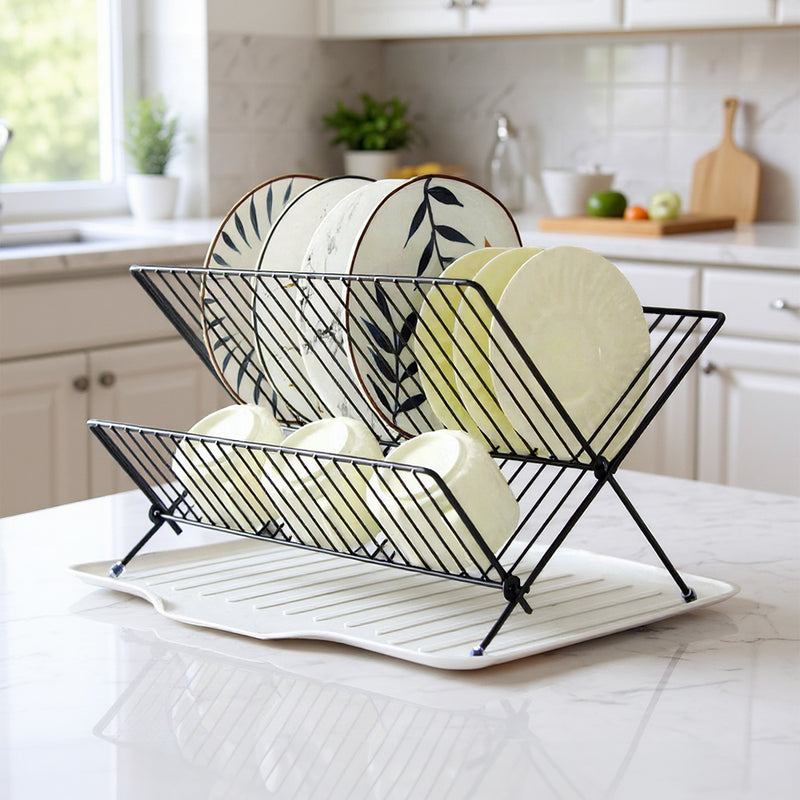 Lifeideas 2-Tier Foldable Countertop Dish Drying Rack with Drip Tray