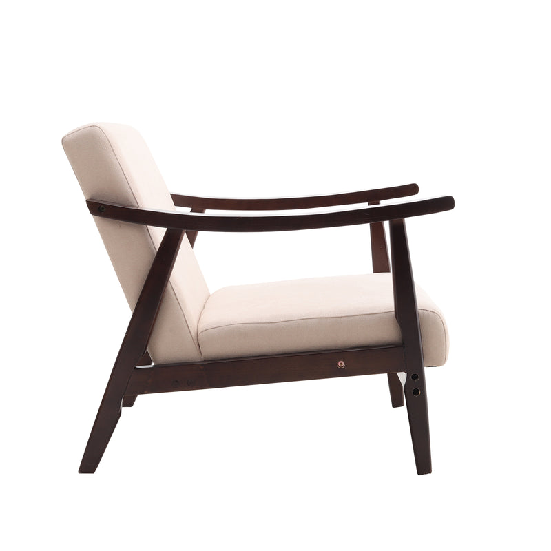 Livingandhome Beige Fabric Accent Chair with Wooden Frame