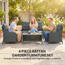 Outsunny 4 Piece Rattan Patio Furniture Set with Removable Cushion Covers