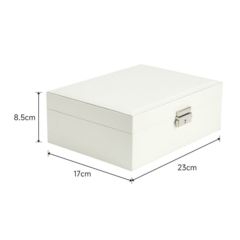 Sheonly White 2-Tier PU Leather Jewellery Box with Lock