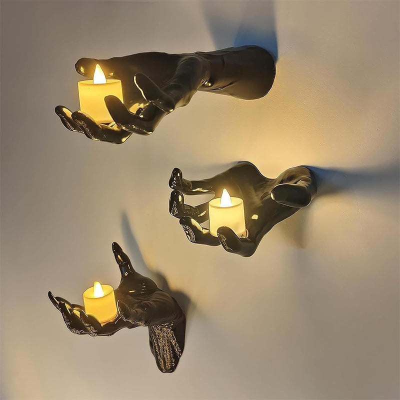 LED Candle Holding Wall Hands Set