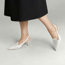 Slingback Pointed Closed Toe Loafer Heels - White