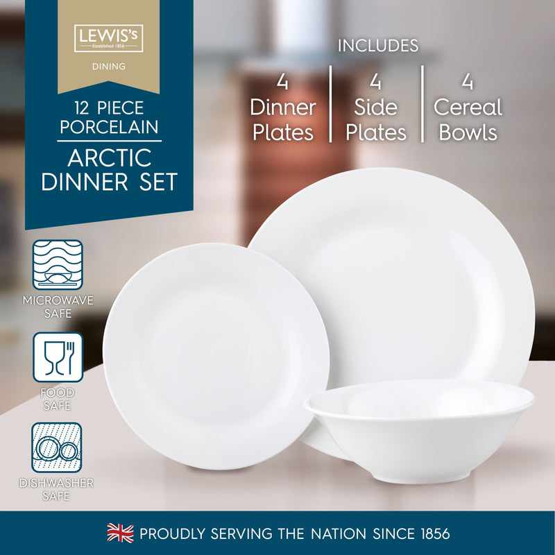 Lewis's 12 Piece Dinner Set - Arctic White