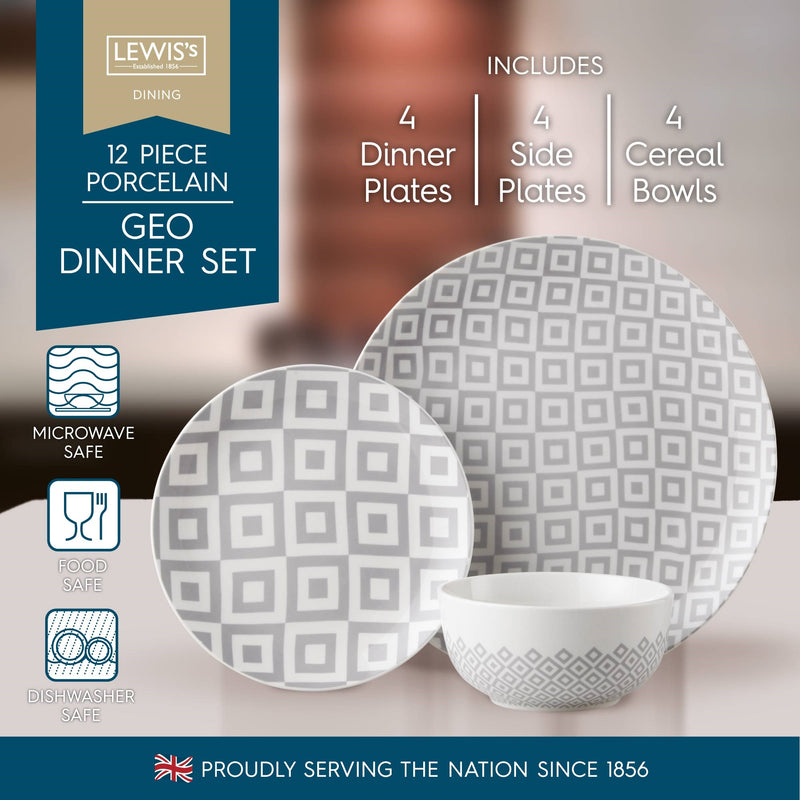 Lewis's 12 Piece Dinner Set - Geo