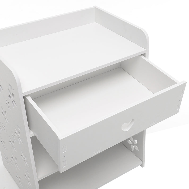 Livingandhome Hollow Carved Flower Pattern Side Table Nightstand with Drawer for Bedroom