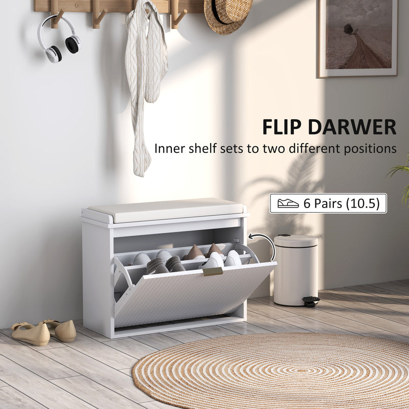 HOMCOM Shoe Storage Bench With Cushion And Flip-Drawer 62x26x47.5cm