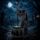 6ft Tall Animated Stirring Cauldron Creep Skeleton Halloween Decoration with LED Eyes