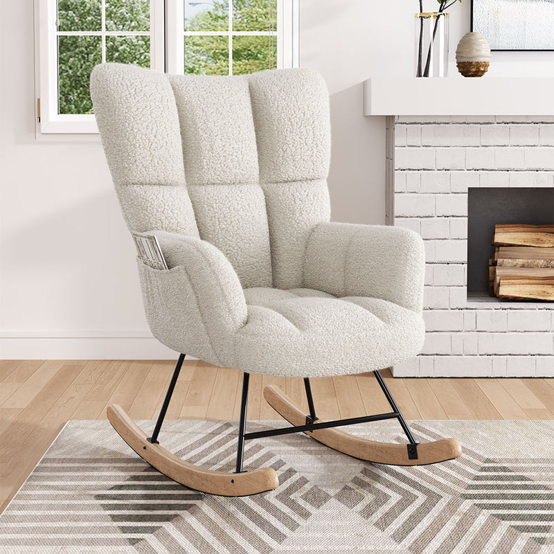 Livingandhome White Sherpa Rocking Chair