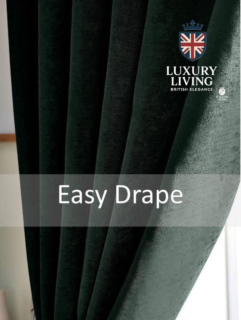 Chenille Blackout Taped Curtains Green