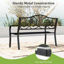 Outdoor Garden Bench with Floral Design Backrest and Slatted Seat