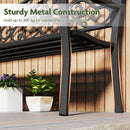 Outdoor Garden Bench with Slatted Seat and Floral Design Backrest