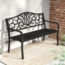 Outdoor Garden Bench with Floral Design Backrest and Slatted Seat