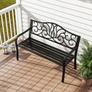 Outdoor Garden Bench with Floral Design Backrest and Slatted Seat