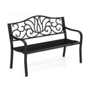 Outdoor Garden Bench with Floral Design Backrest and Slatted Seat