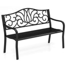 Outdoor Garden Bench with Floral Design Backrest and Slatted Seat
