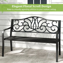 Outdoor Garden Bench with Floral Design Backrest and Slatted Seat