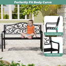 Outdoor Garden Bench with Slatted Seat and Floral Design Backrest