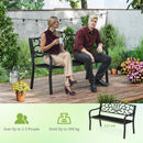 Outdoor Garden Bench with Floral Design Backrest and Slatted Seat