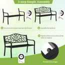 Outdoor Garden Bench with Floral Design Backrest and Slatted Seat