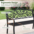 Outdoor Garden Bench with Slatted Seat and Floral Design Backrest