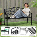 Outdoor Garden Bench with Floral Design Backrest and Slatted Seat