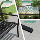 Outdoor Garden Bench with Slatted Seat and Floral Design Backrest