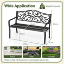 Outdoor Garden Bench with Slatted Seat and Floral Design Backrest