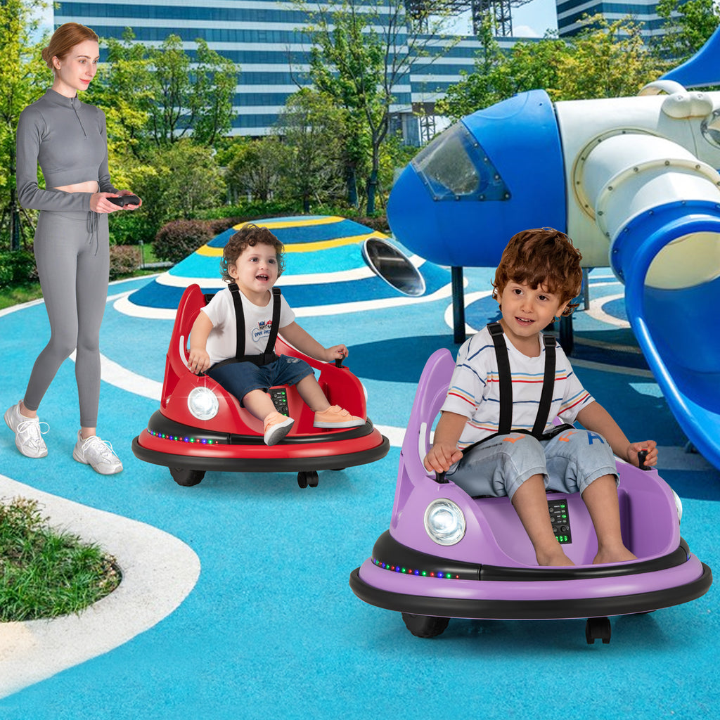 12V Kids Ride On Bumper Car with Dual Joysticks and 5 Light Effects-Pu