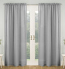 Pair of Tahiti  White Pom-Pom Trim Linen Look Voile Panels with Rod Pocket Header