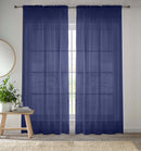 Sheer Navy Plain Woven Voile Slot Top Curtain Panel Pair