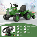 12V Kids Ride On Tractor with Trailer with Remote Control and Lights and Horn-Dark Green