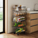 Livingandhome Stackable Rolling Metal Wire Basket Trolley Rack Fruit Vegetable Storage Holder for Kitchen