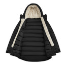 Winter Mid-Length Padded Coat Jacket With Removable Hood - Black