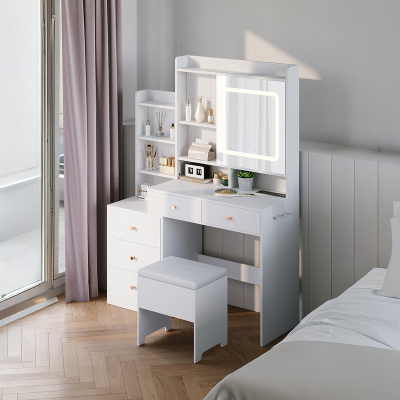 Livingandhome Dressing Table with LED Lights and Stool