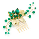 Pack Of 2 Delicate Wedding Side Hair Combs Gold & Green