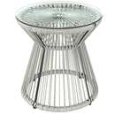 Outsunny Rattan End Table, Round Hollow Drum Design Side Table, Light Grey