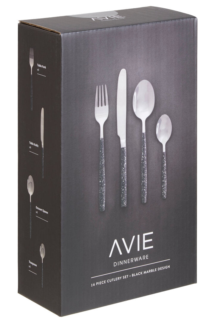Avie 16 Piece Black And Silver Cutlery Set