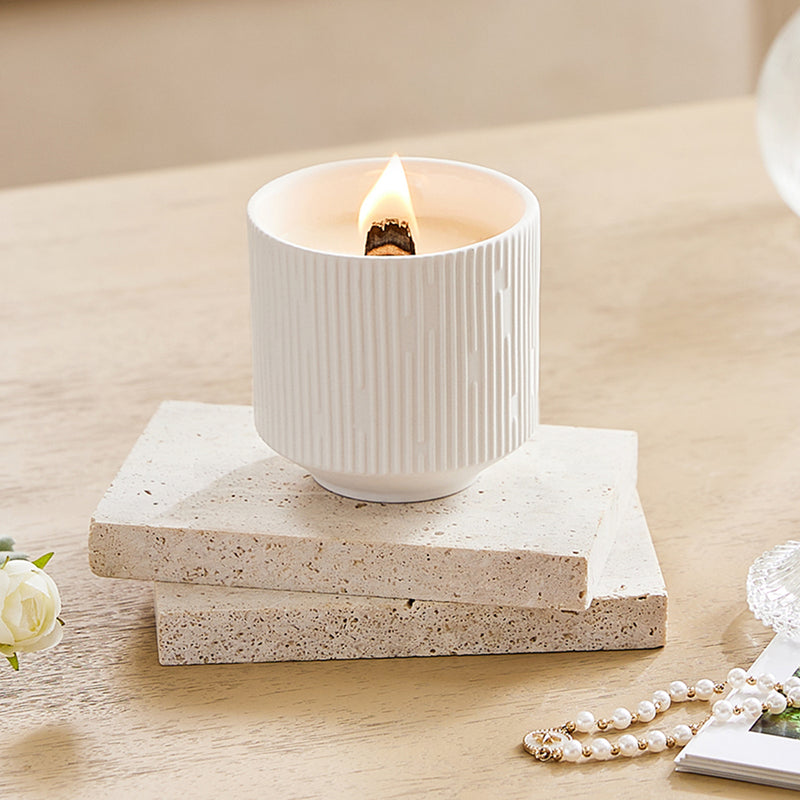 Lifeideas Ceramic Wood Wick Soy Wax Scented Candle