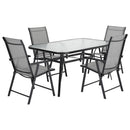 Breeins Outdoor Tempered Glass Coffee Table with 4 Foldable Chairs