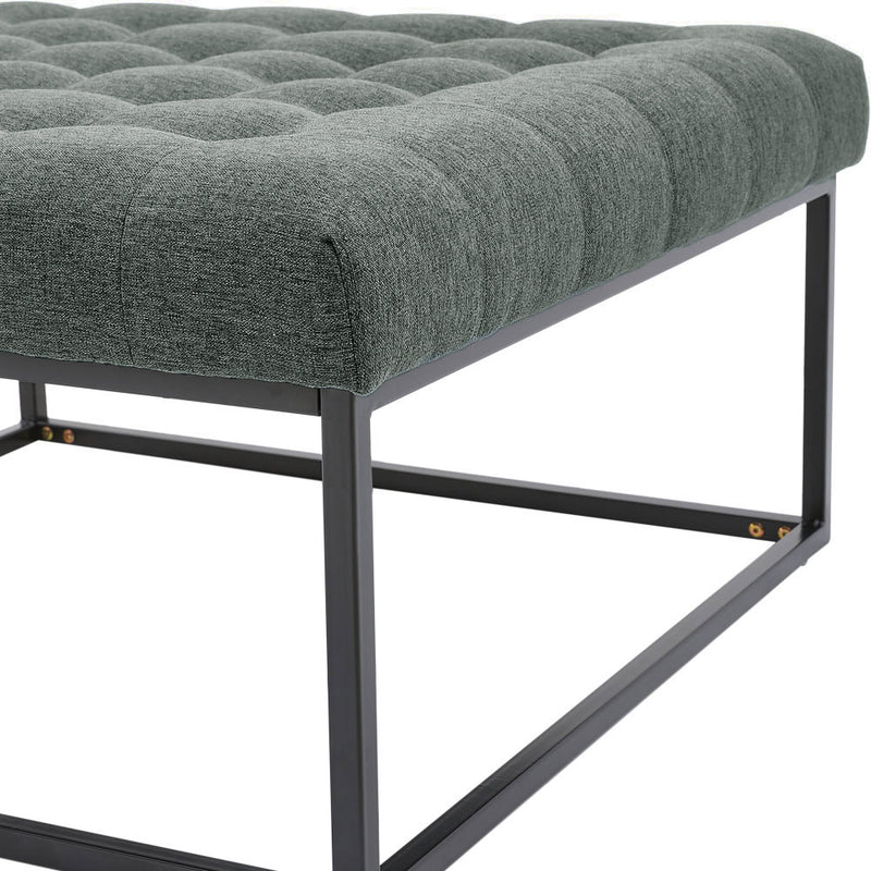 Livingandhome Square Linen Footstool with Metal Frame