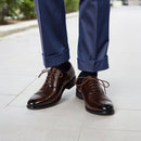 Low-Top Lace-Up Leather Dress Shoes With Pointed Toe - Brown